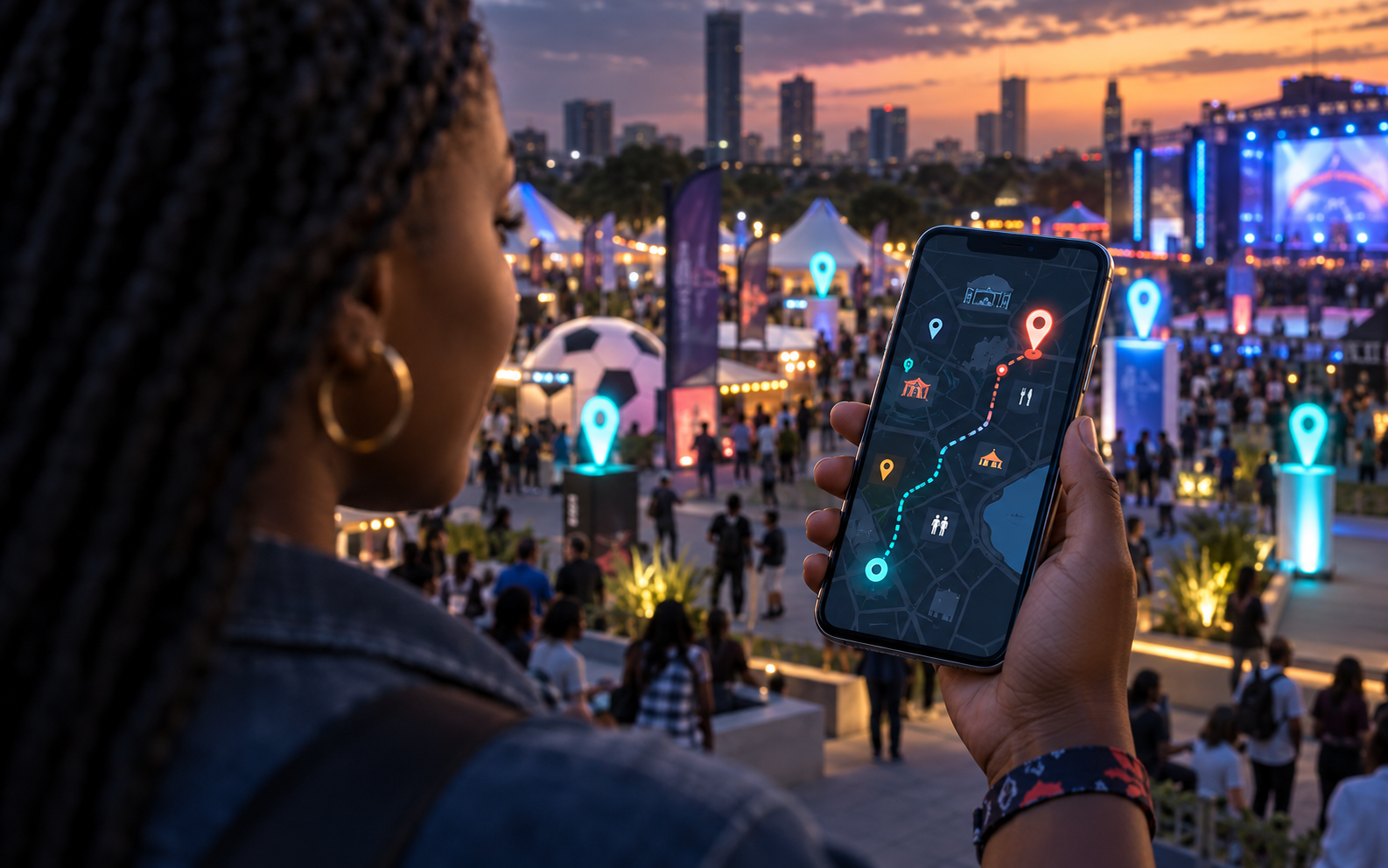 Attendee following a social event map